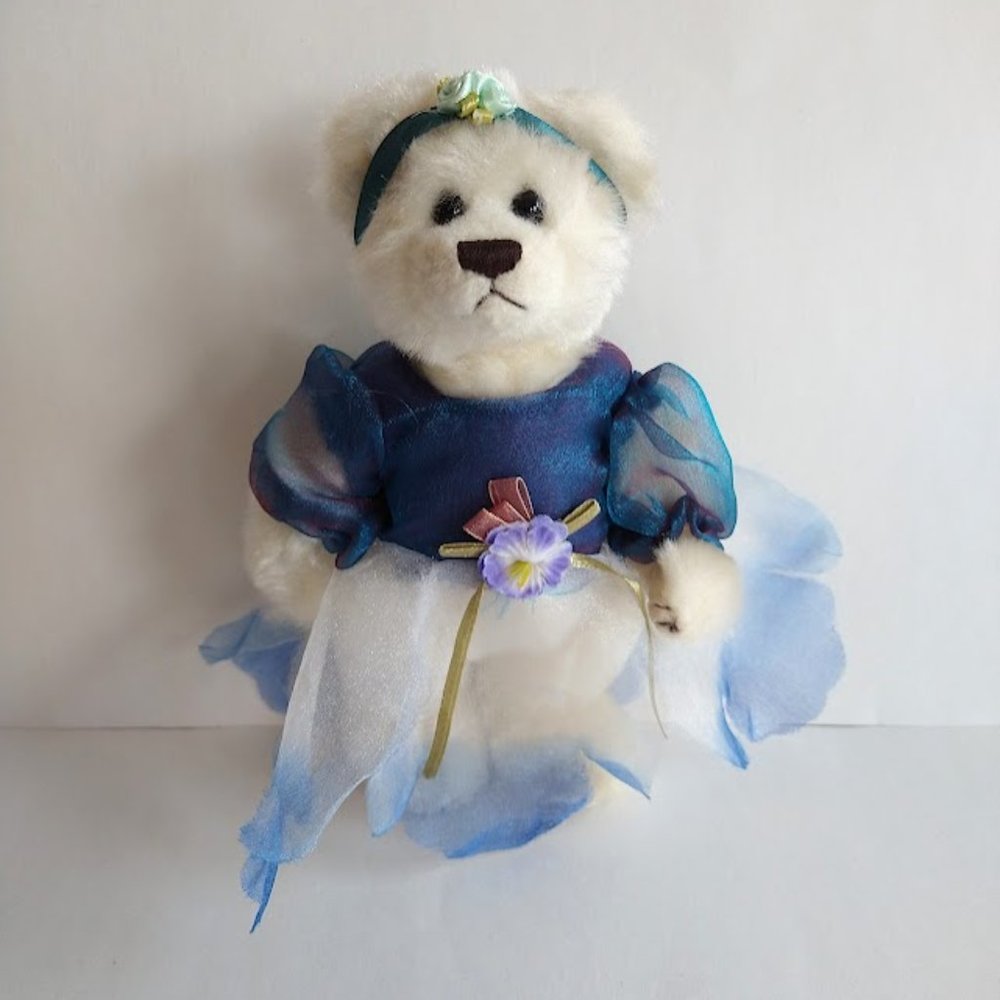 *SOLD* Unipak Designs Jointed Teddy Bear Blue Dress Flower Fairy 8" Plush